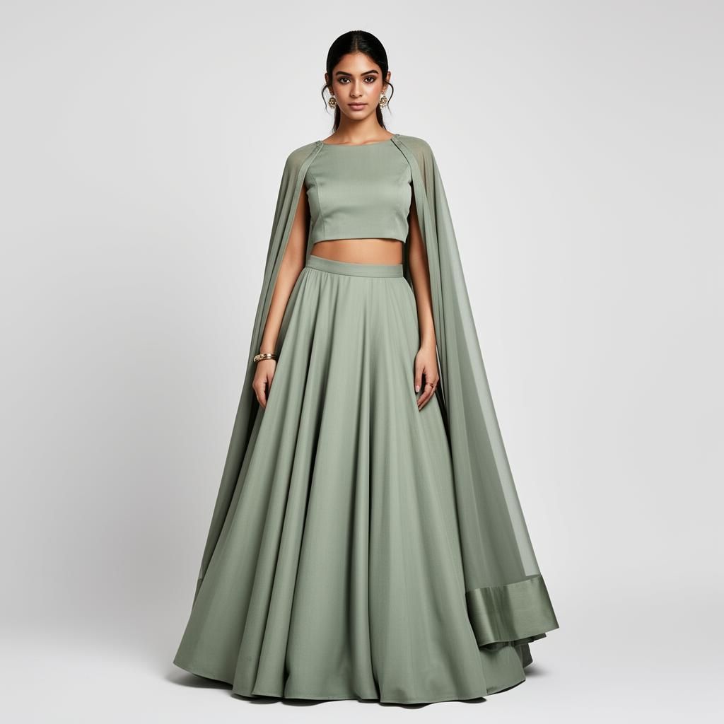 Cape Lehenga in Sage